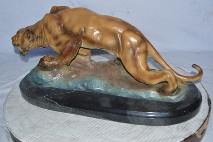 Mountain Lion in action Bronze Statue - Size: 25"L x 11"W x 11"H.