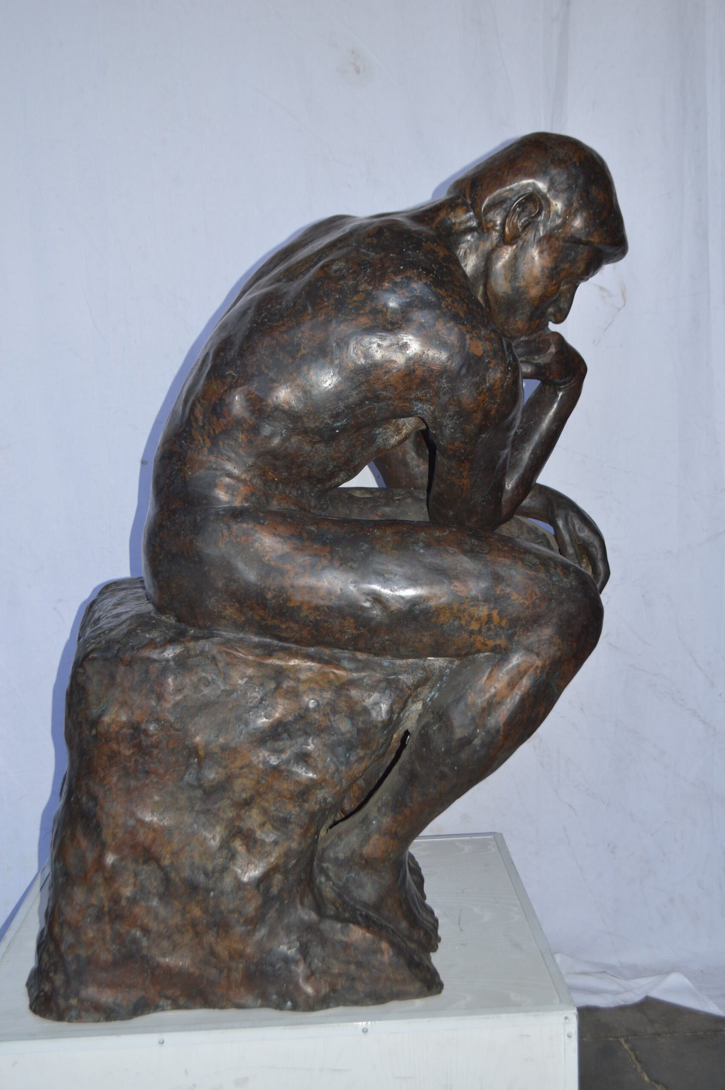 The Thinker Large Bronze Statue Rodin Replica - Size: 37"L x 21"W x 48"H.