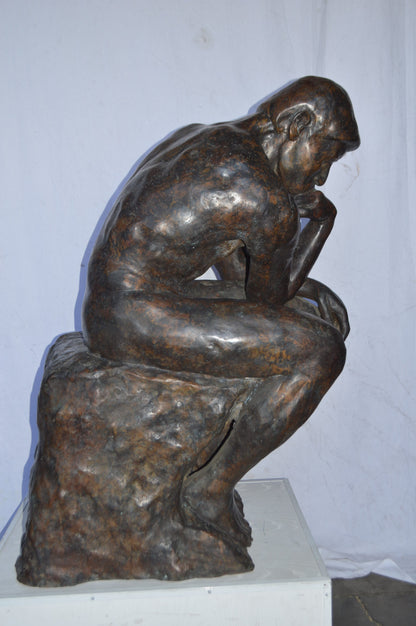 The Thinker Large Bronze Statue Rodin Replica - Size: 37"L x 21"W x 48"H.