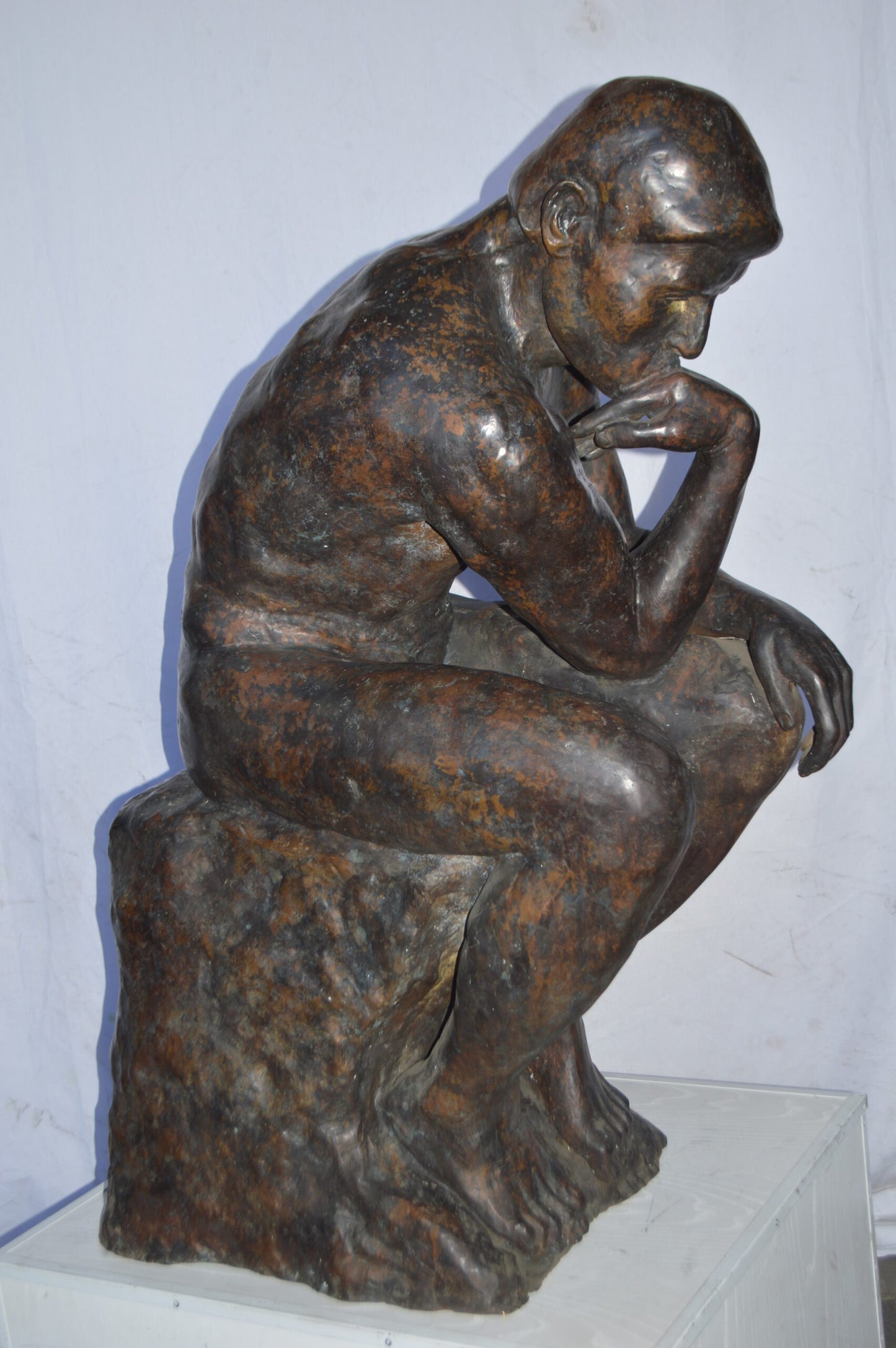 The Thinker Large Bronze Statue Rodin Replica - Size: 37"L x 21"W x 48"H.