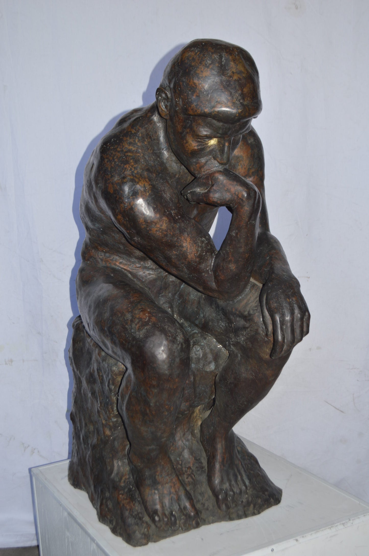 The Thinker Large Bronze Statue Rodin Replica - Size: 37"L x 21"W x 48"H.