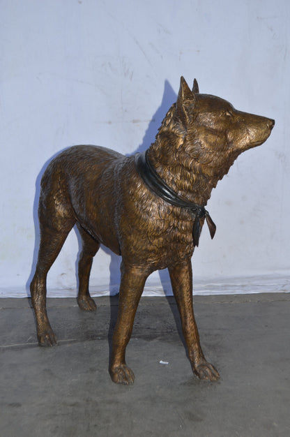 Wolf Standing Life Size Bronze Statue - Size: 45"L x 15"W x 33"H.