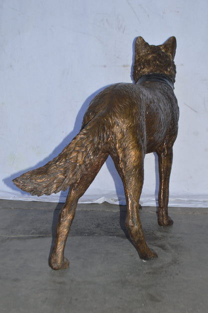 Wolf Standing Life Size Bronze Statue - Size: 45"L x 15"W x 33"H.