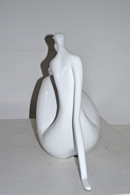 Modern Art Women on the Beach White Resin Statue - Size: 28"L x 8"W x 16"H.