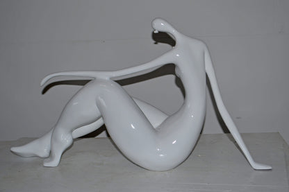 Modern Art Women on the Beach White Resin Statue - Size: 28"L x 8"W x 16"H.