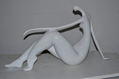 Modern Art Women on the Beach White Resin Statue - Size: 28"L x 8"W x 16"H.