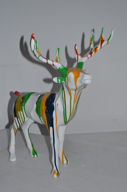Modern Art colorful Deer Resin Statue - Size: 17"L x 11"W x 18"H.