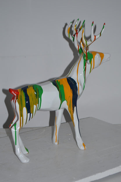 Modern Art colorful Deer Resin Statue - Size: 17"L x 11"W x 18"H.