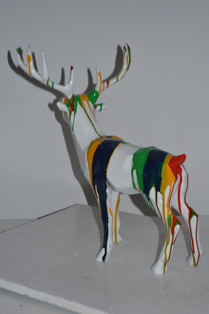 Modern Art colorful Deer Resin Statue - Size: 17"L x 11"W x 18"H.