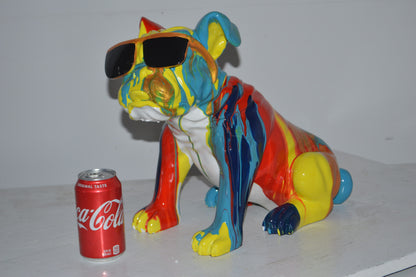 Modern art Bulldog with Sunglasses Resin Statue - Size: 16"L x 9"W x 14"H.
