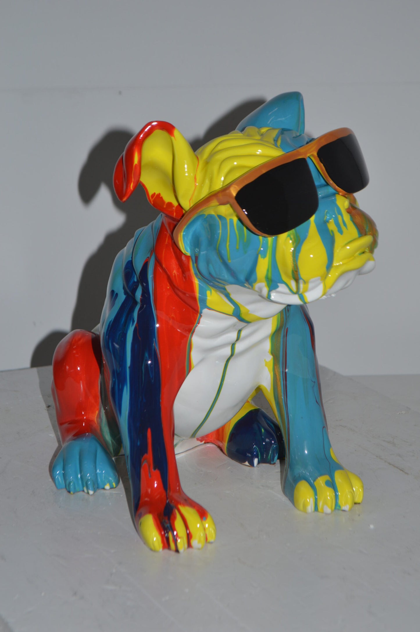 Modern art Bulldog with Sunglasses Resin Statue - Size: 16"L x 9"W x 14"H.