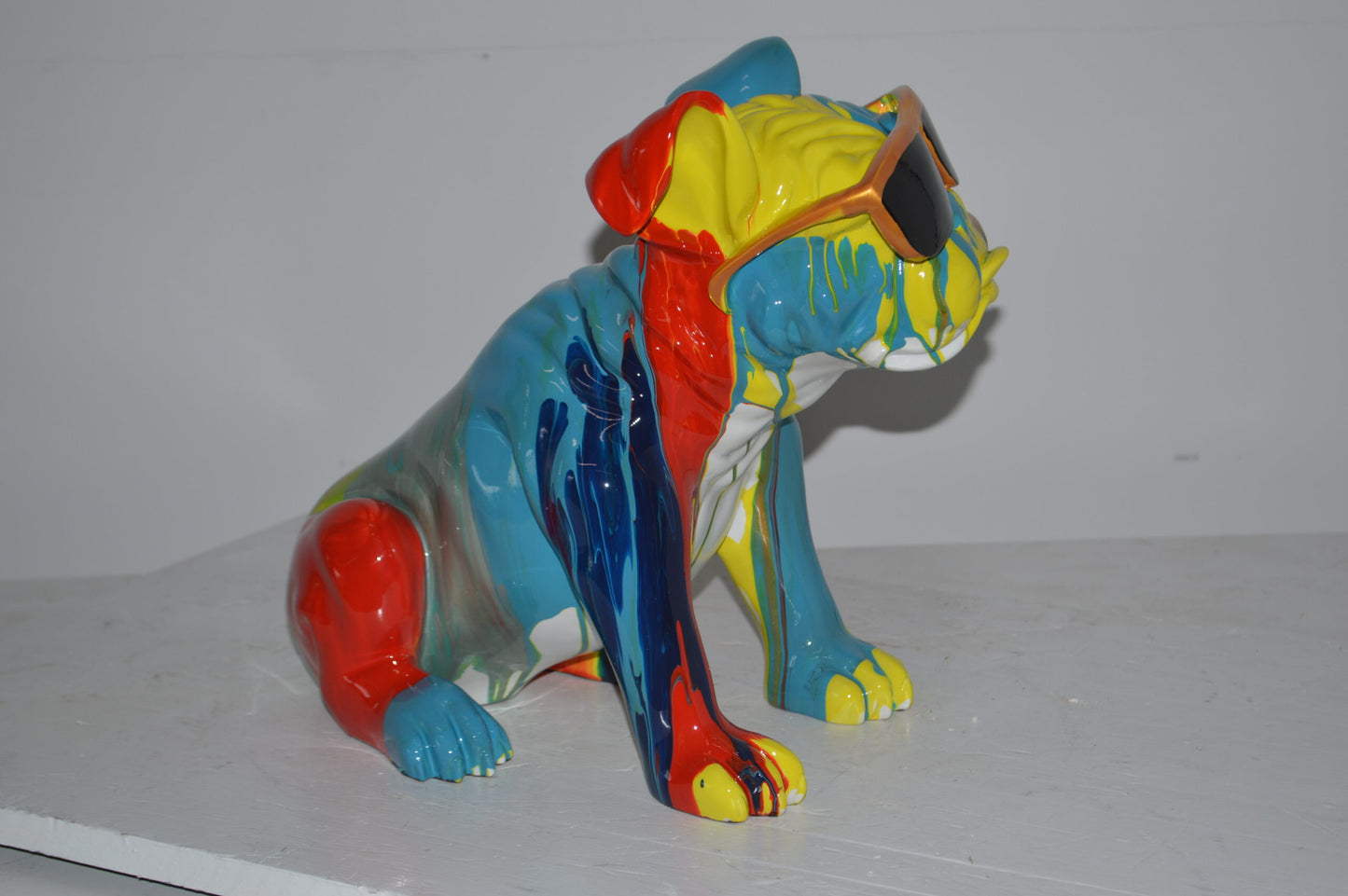 Modern art Bulldog with Sunglasses Resin Statue - Size: 16"L x 9"W x 14"H.