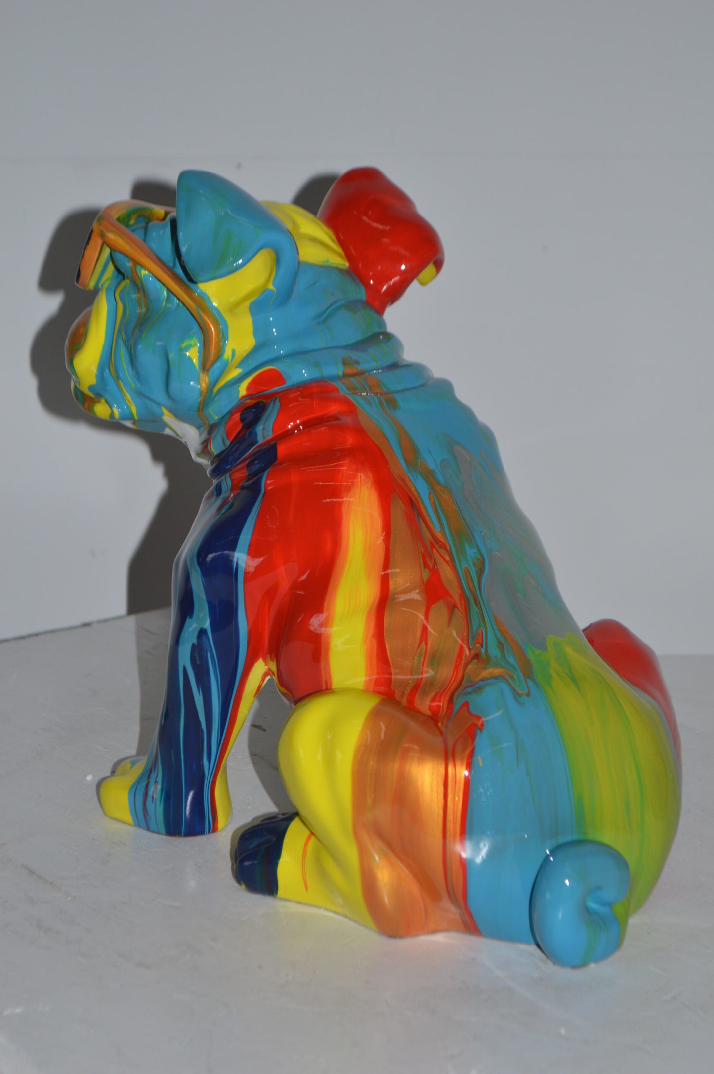 Modern art Bulldog with Sunglasses Resin Statue - Size: 16"L x 9"W x 14"H.