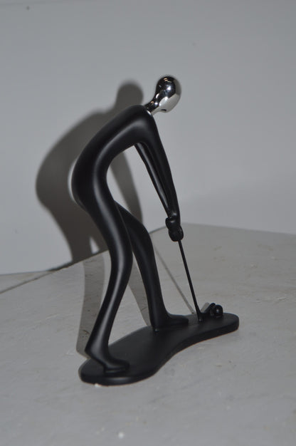 Modern art Black Golfer with Silver Head Resin Statue - Size: 7"L x 2"W x 9"H.
