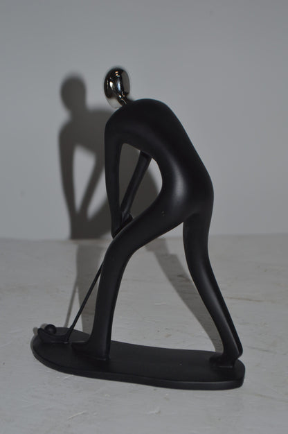Modern art Black Golfer with Silver Head Resin Statue - Size: 7"L x 2"W x 9"H.