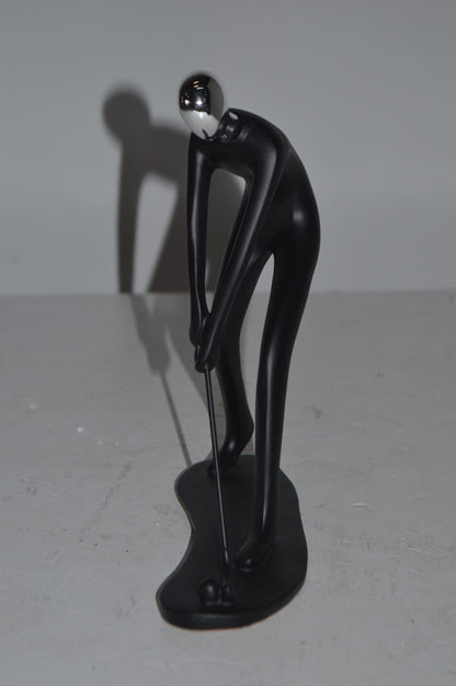 Modern art Black Golfer with Silver Head Resin Statue - Size: 7"L x 2"W x 9"H.