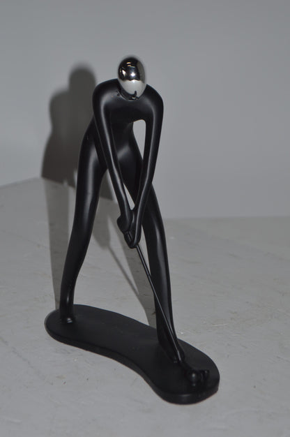Modern art Black Golfer with Silver Head Resin Statue - Size: 7"L x 2"W x 9"H.