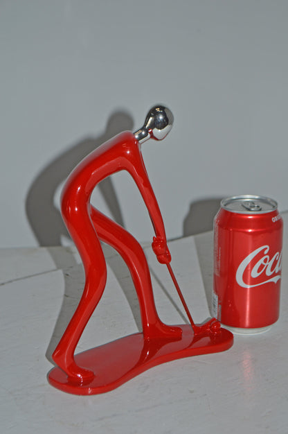 Modern art Red Golfer with Silver Head Resin Statue - Size: 7"L x 2"W x 9"H.