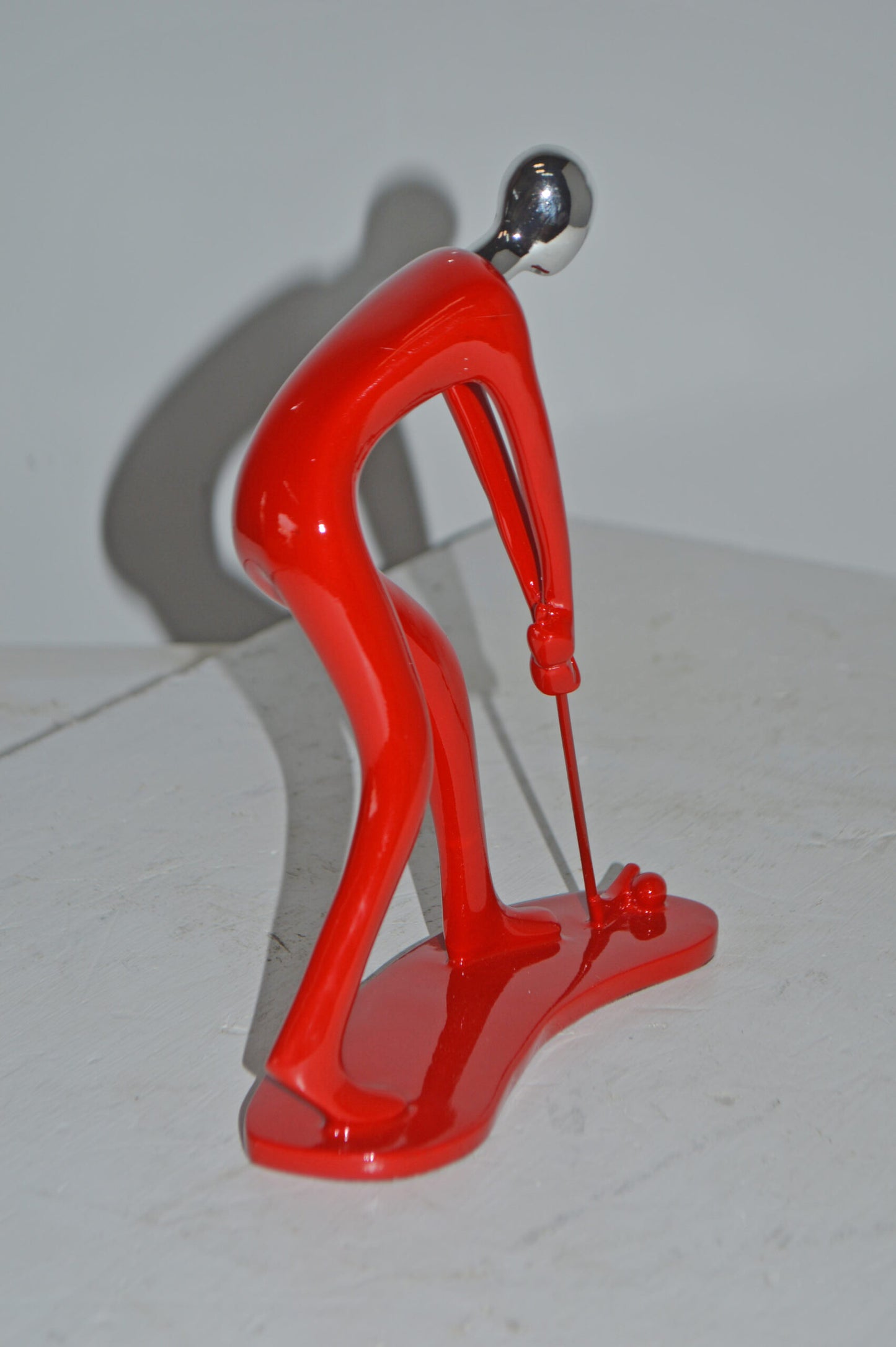 Modern art Red Golfer with Silver Head Resin Statue - Size: 7"L x 2"W x 9"H.