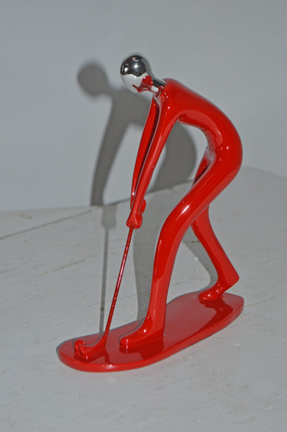 Modern art Red Golfer with Silver Head Resin Statue - Size: 7"L x 2"W x 9"H.
