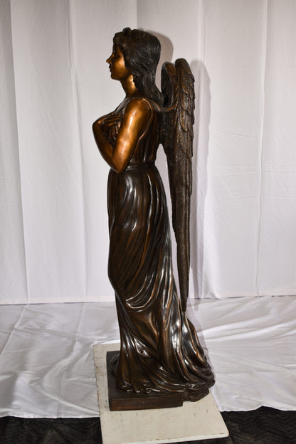 Angel Standing with her hands folded bronze Statue Size: 29" x 16" x 63"H