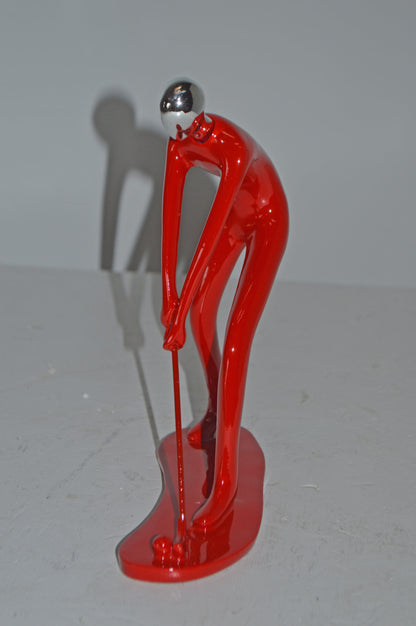 Modern art Red Golfer with Silver Head Resin Statue - Size: 7"L x 2"W x 9"H.