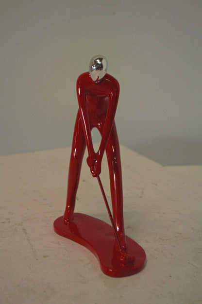 Modern art Red Golfer with Silver Head Resin Statue - Size: 7"L x 2"W x 9"H.