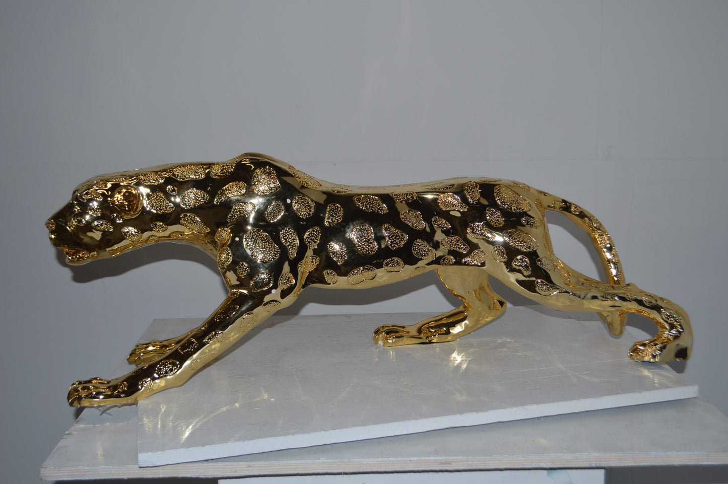 Modern Art Large Gold Jaguar Statue Made of Resin - Size: 42"L x 8"W x 14"H.