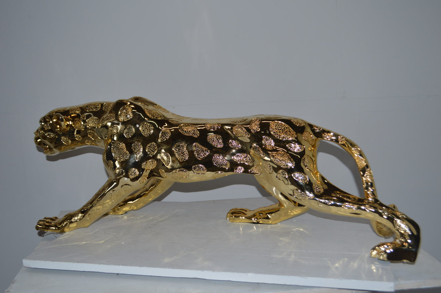 Modern Art Large Gold Jaguar Statue Made of Resin - Size: 42"L x 8"W x 14"H.