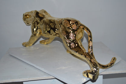 Modern Art Large Gold Jaguar Statue Made of Resin - Size: 42"L x 8"W x 14"H.