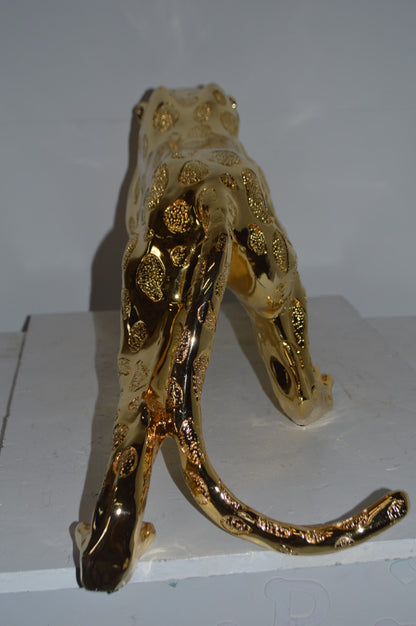 Modern Art Large Gold Jaguar Statue Made of Resin - Size: 42"L x 8"W x 14"H.