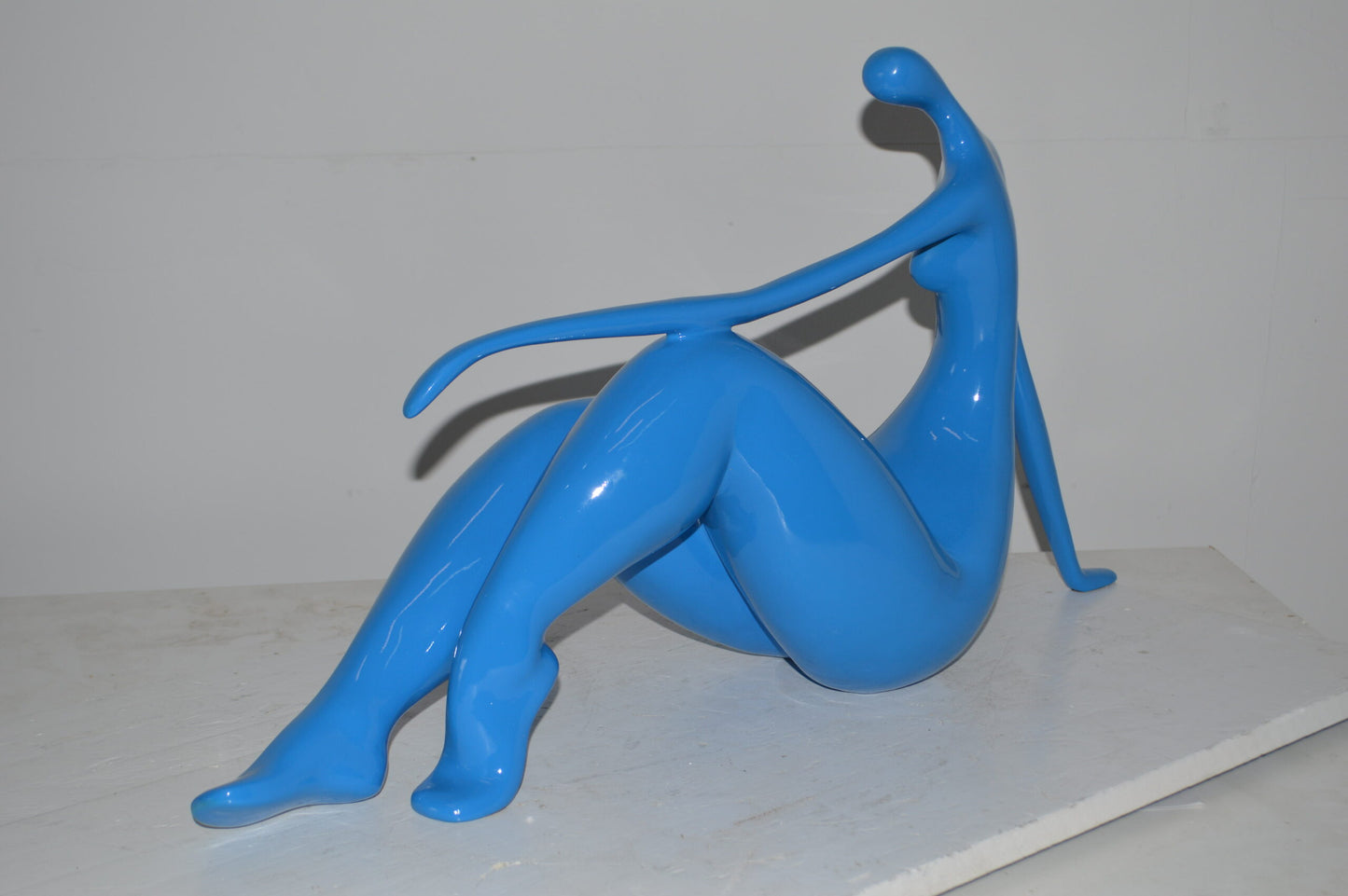 Modern Art light blue Women on the Beach Resin Statue - Size: 28"L x 8"W x 16"H