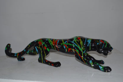 Modern Art Black Jaguar mixed colors Resin Statue - Size: 27"L x 7"W x 7"H.