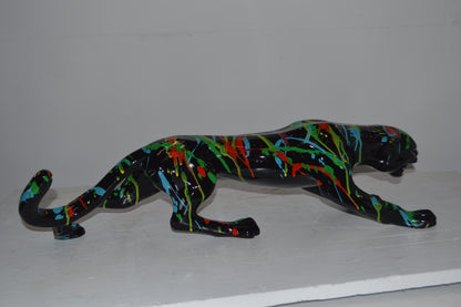 Modern Art Black Jaguar mixed colors Resin Statue - Size: 27"L x 7"W x 7"H.