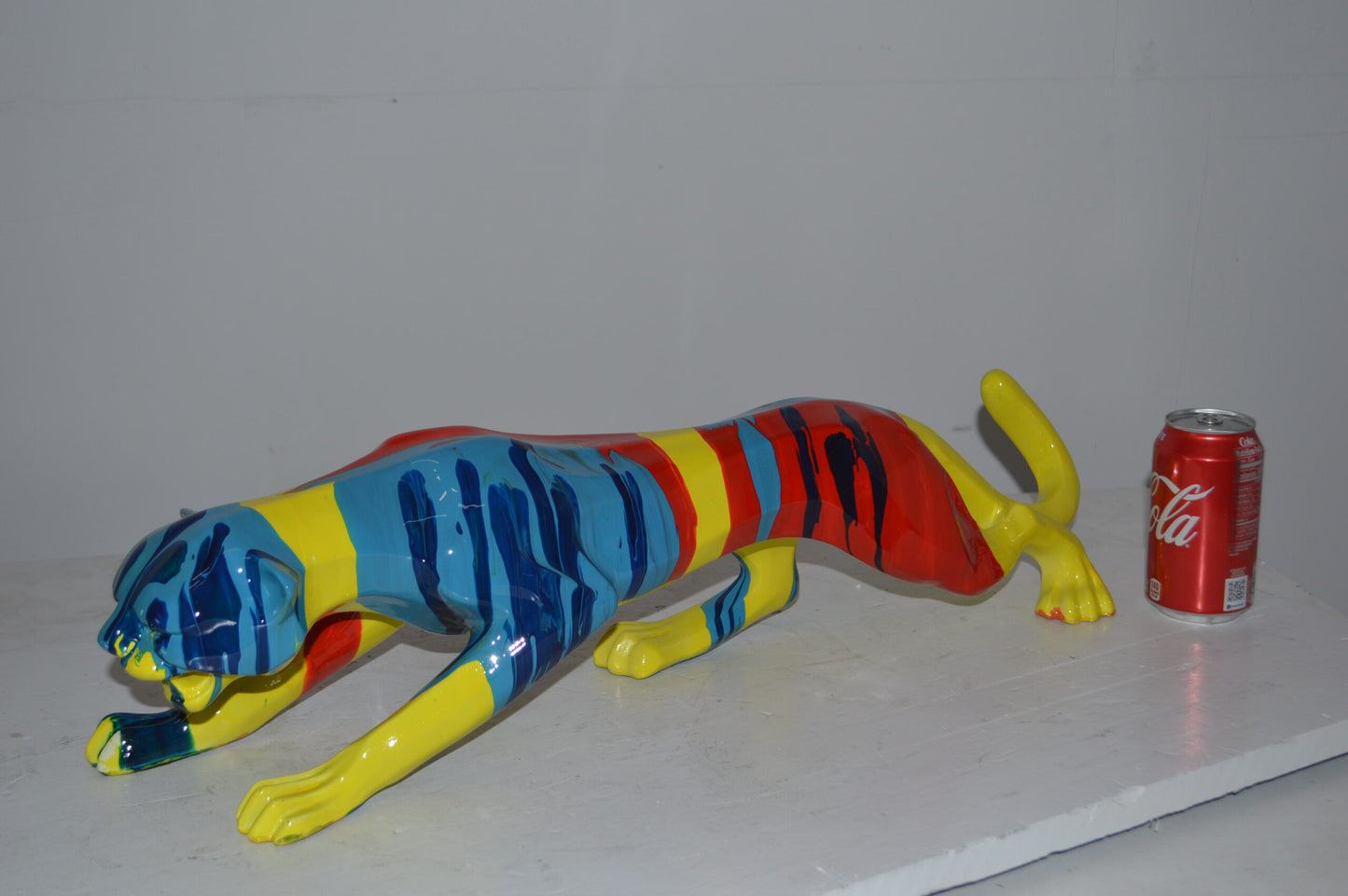 Modern Art Medium Colored Jaguar Statue Made of Resin - Size: 27"L x 7"W x 7"H.