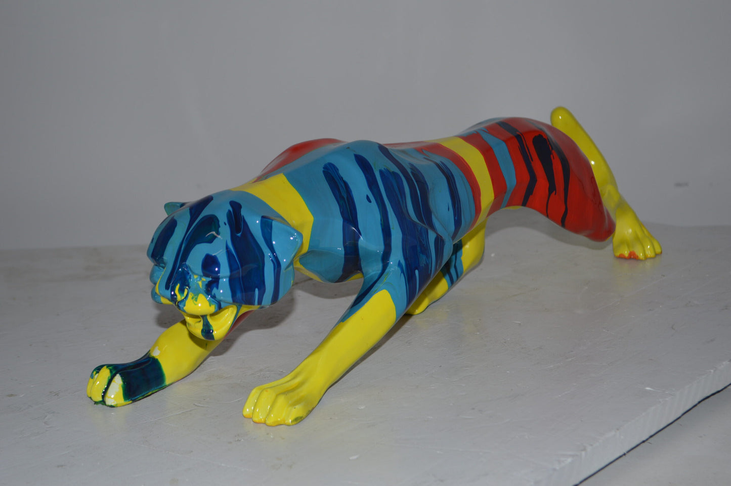 Modern Art Medium Colored Jaguar Statue Made of Resin - Size: 27"L x 7"W x 7"H.