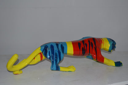 Modern Art Medium Colored Jaguar Statue Made of Resin - Size: 27"L x 7"W x 7"H.