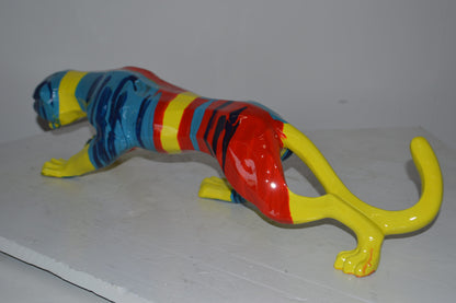 Modern Art Medium Colored Jaguar Statue Made of Resin - Size: 27"L x 7"W x 7"H.