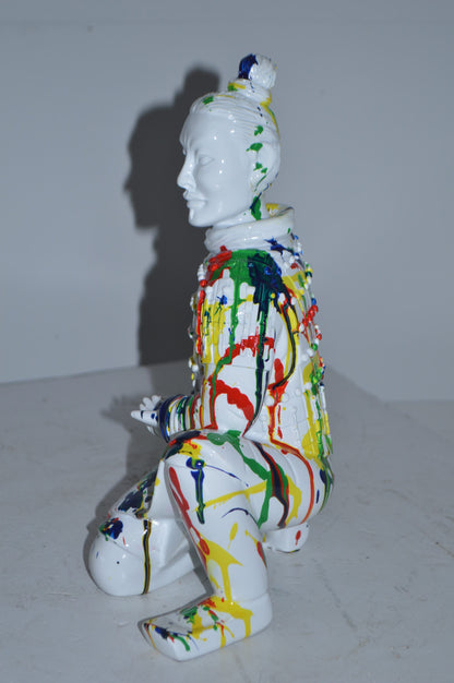 Modern Art Colorful Chinese Man resin statue - Size: 7"L x 8"W x 13"H.