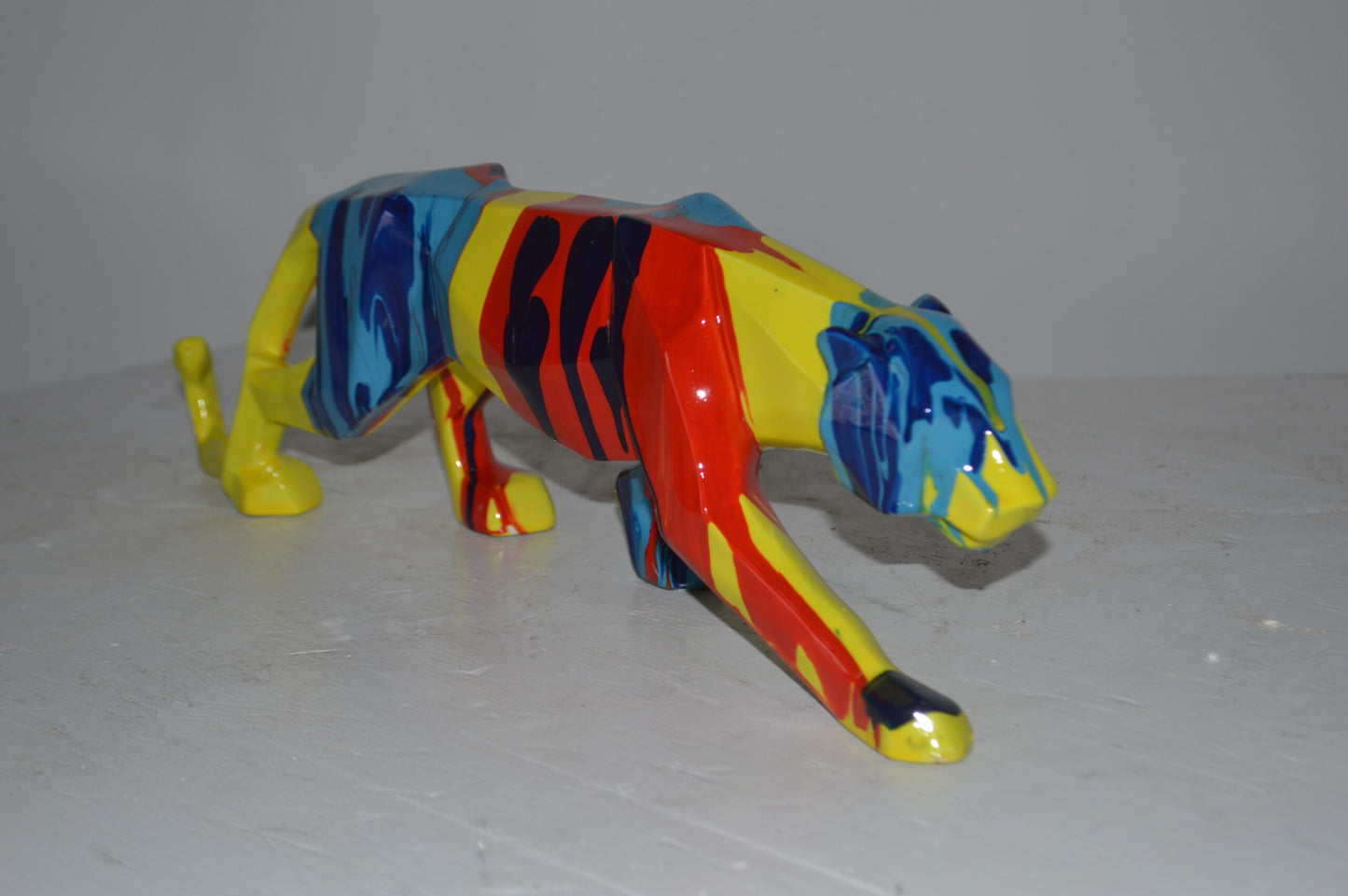 Modern Art Small Colored Jaguar Statue Made of Resin - Size: 17"L x 4"W x 5"H.
