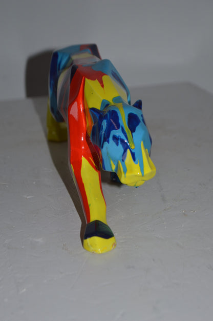 Modern Art Small Colored Jaguar Statue Made of Resin - Size: 17"L x 4"W x 5"H.