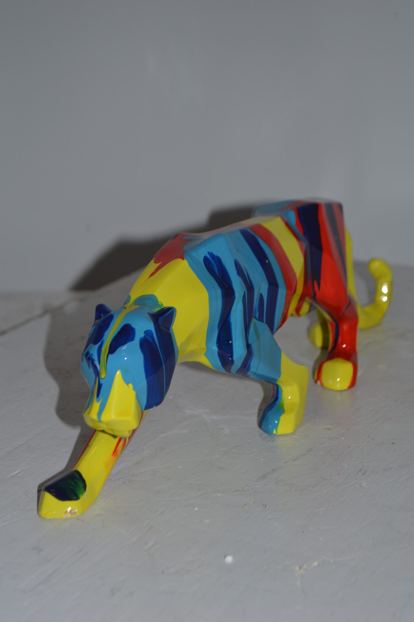 Modern Art Small Colored Jaguar Statue Made of Resin - Size: 17"L x 4"W x 5"H.
