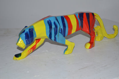 Modern Art Small Colored Jaguar Statue Made of Resin - Size: 17"L x 4"W x 5"H.