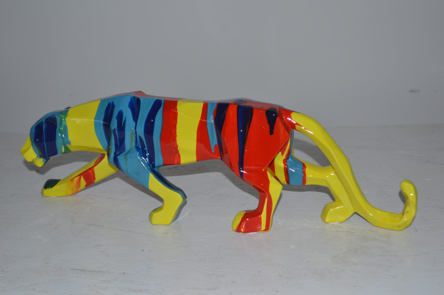 Modern Art Small Colored Jaguar Statue Made of Resin - Size: 17"L x 4"W x 5"H.