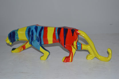 Modern Art Small Colored Jaguar Statue Made of Resin - Size: 17"L x 4"W x 5"H.