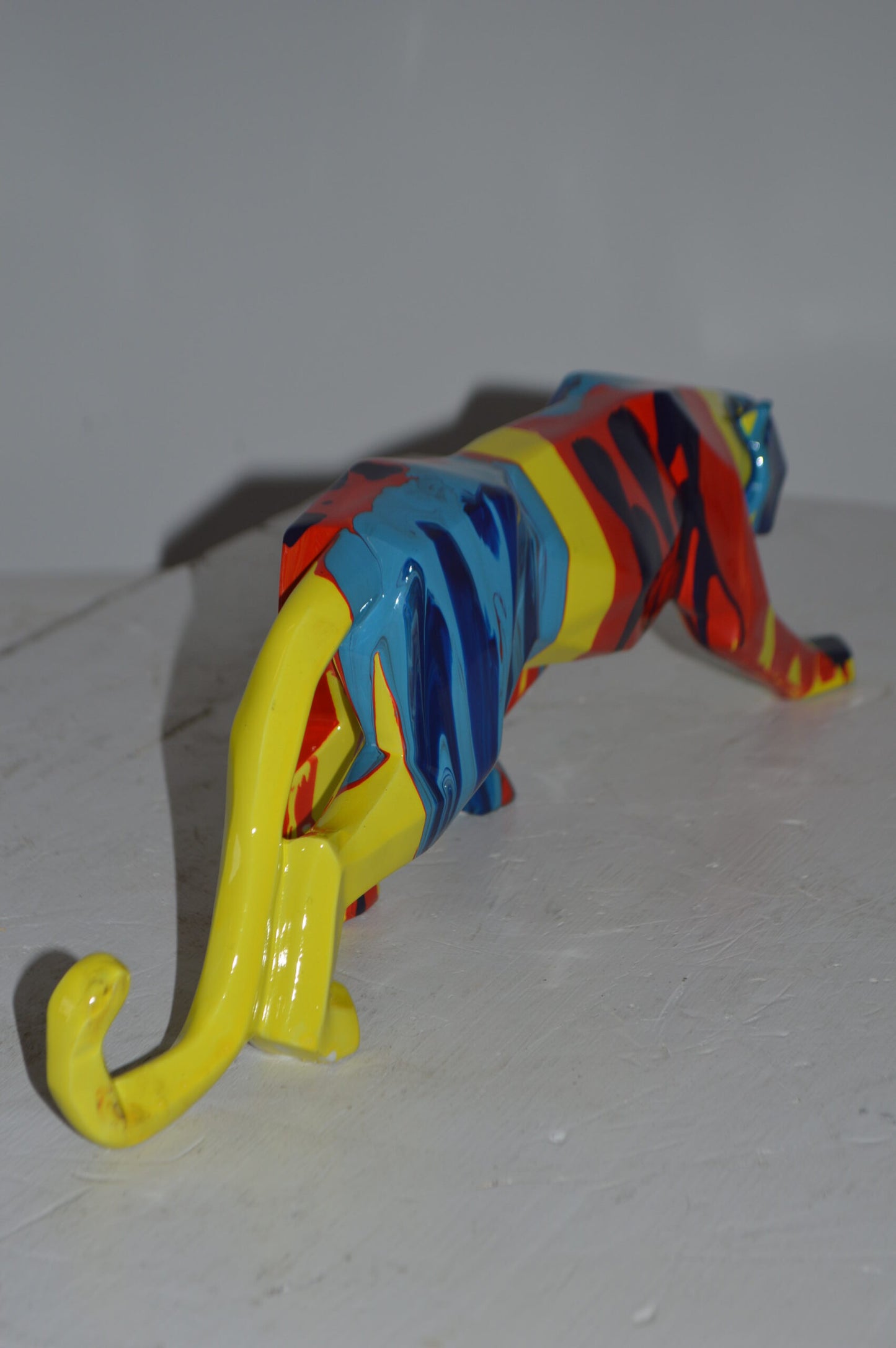 Modern Art Small Colored Jaguar Statue Made of Resin - Size: 17"L x 4"W x 5"H.