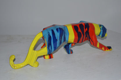 Modern Art Small Colored Jaguar Statue Made of Resin - Size: 17"L x 4"W x 5"H.