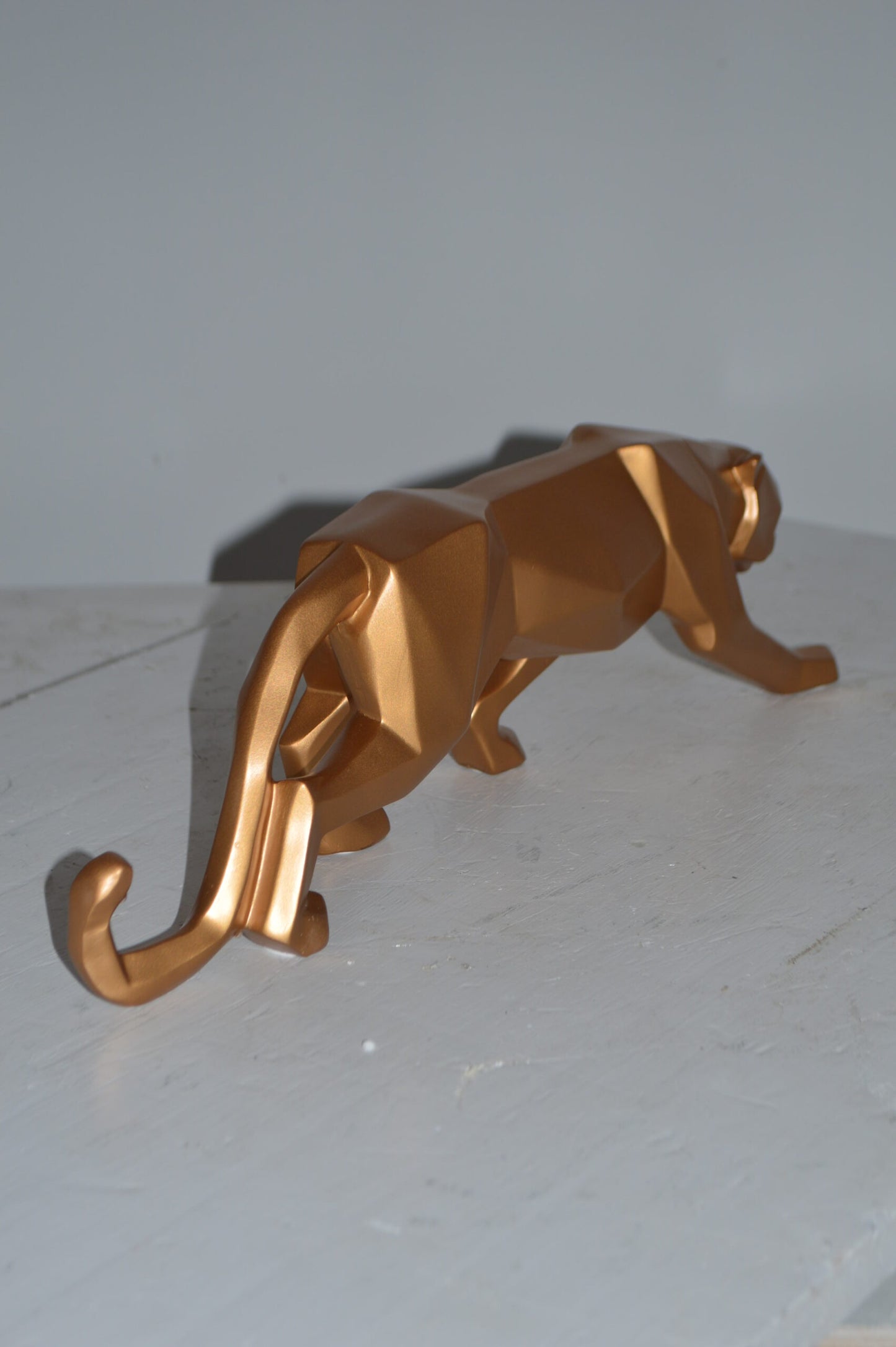 Modern Art Small Gold Jaguar Statue Made of Resin - Size: 17"L x 4"W x 5"H.