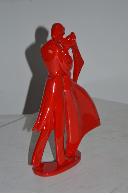 Bride and Groom Red Resin Statue Modern Art - Size: 3"L x 9"W x 12"H.