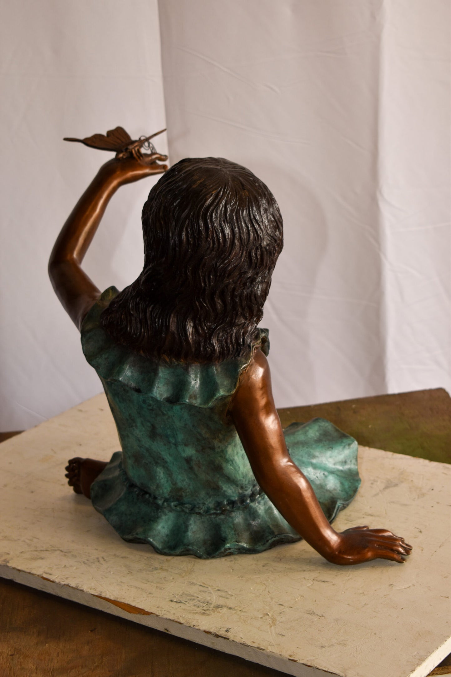 A Little Girl Playing with a Buterfly Bronze Statue 21" x 15" x 19"H